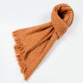 Best selling women spring fancy yarn for knitting scarf new design pure color wool tassel scarf